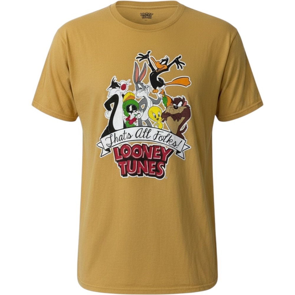 Looney Tunes Thats All Folks! Graphic T-Shirt XXXL Gold Vintage Style